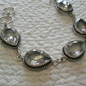 Beautiful WHITE TOPAZ Handmade Sterling 925 Bracelet Size 7" #419E